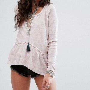 Free People We The Free Peplum Thermal Top Pink Lavender Long Sleeve Henley